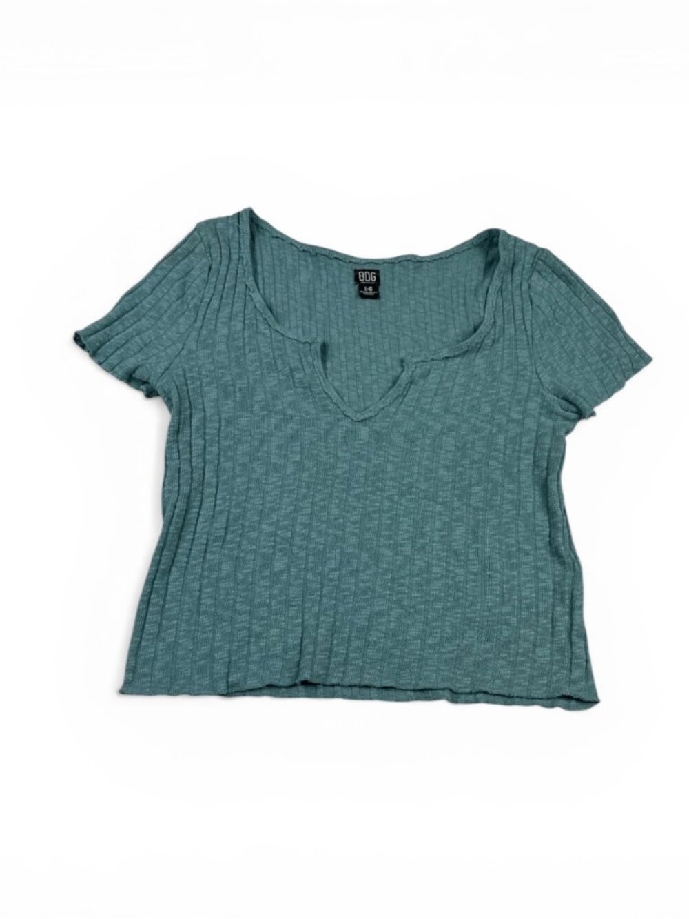 BDG Urban Outfitters Ribbed Cropped Tee Green Soft Y2K Casual Stretch Slim Top L